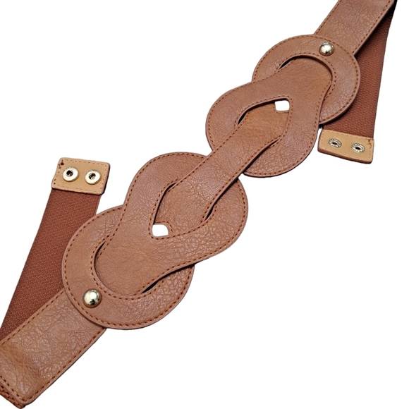 Western Brown Wide Waist Belt  Faux Leather Braided Corset stretch Festival - Picture 12 of 13